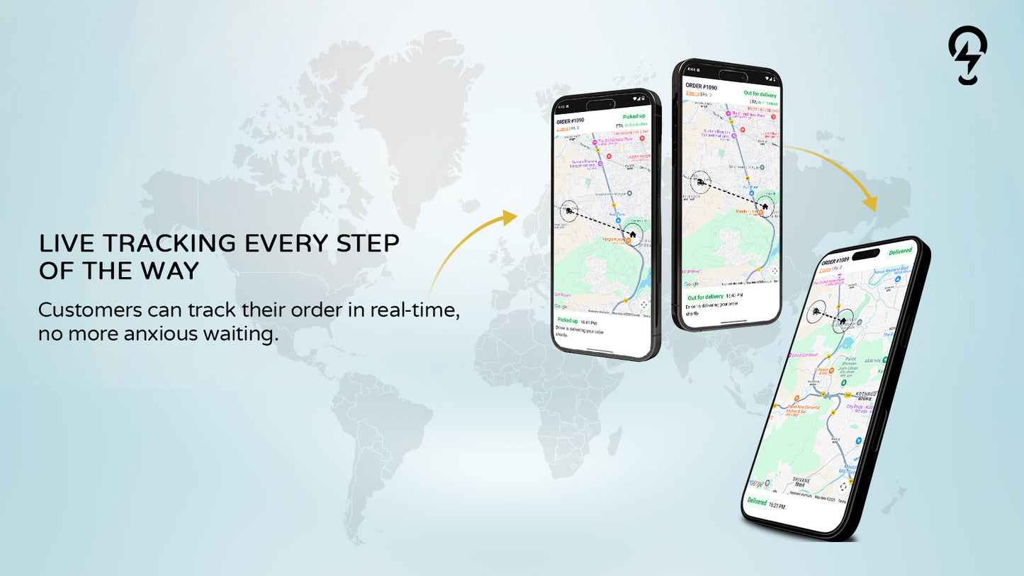 Real-time delivery tracking on smartphones showing driver location and order status updates.