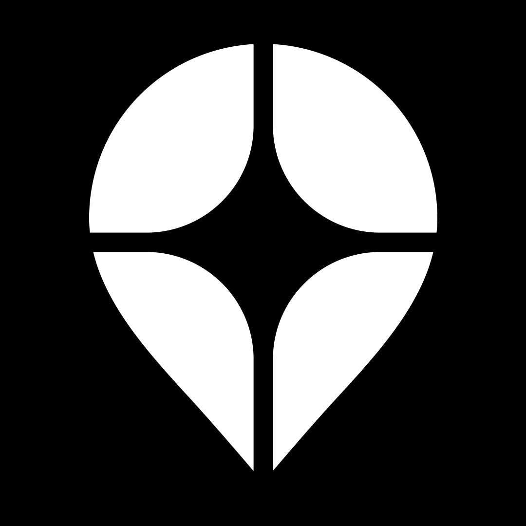 A black and white logo with a map pin and radiating lines from a central point, representing location-based services.