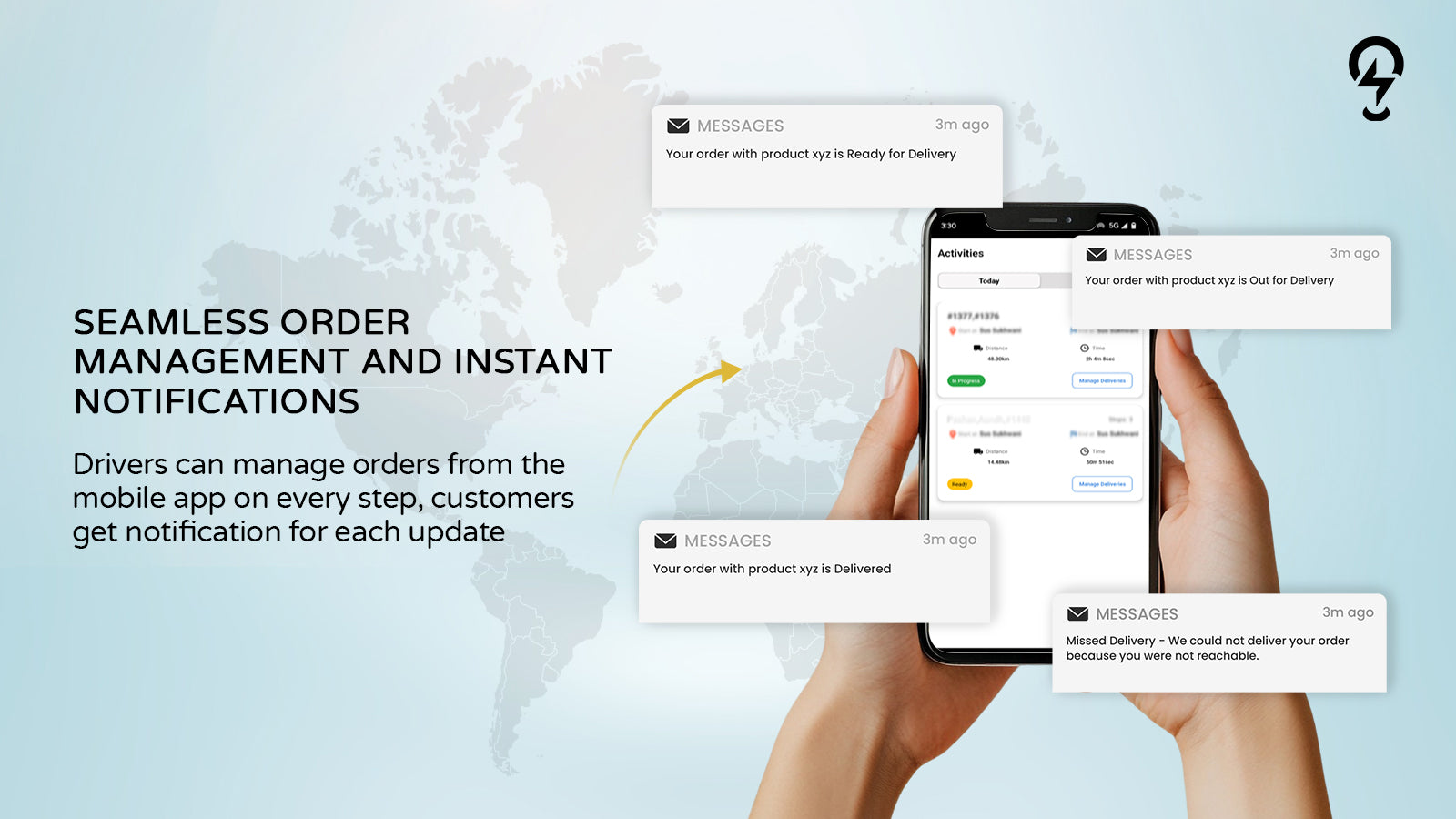 Order management system with instant delivery notifications and real-time updates for customers and drivers.