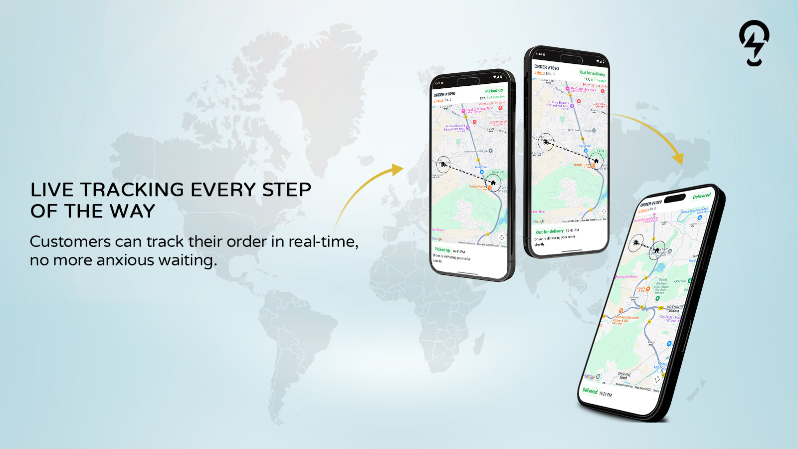 Real-time delivery tracking on smartphones showing driver location and order status updates.