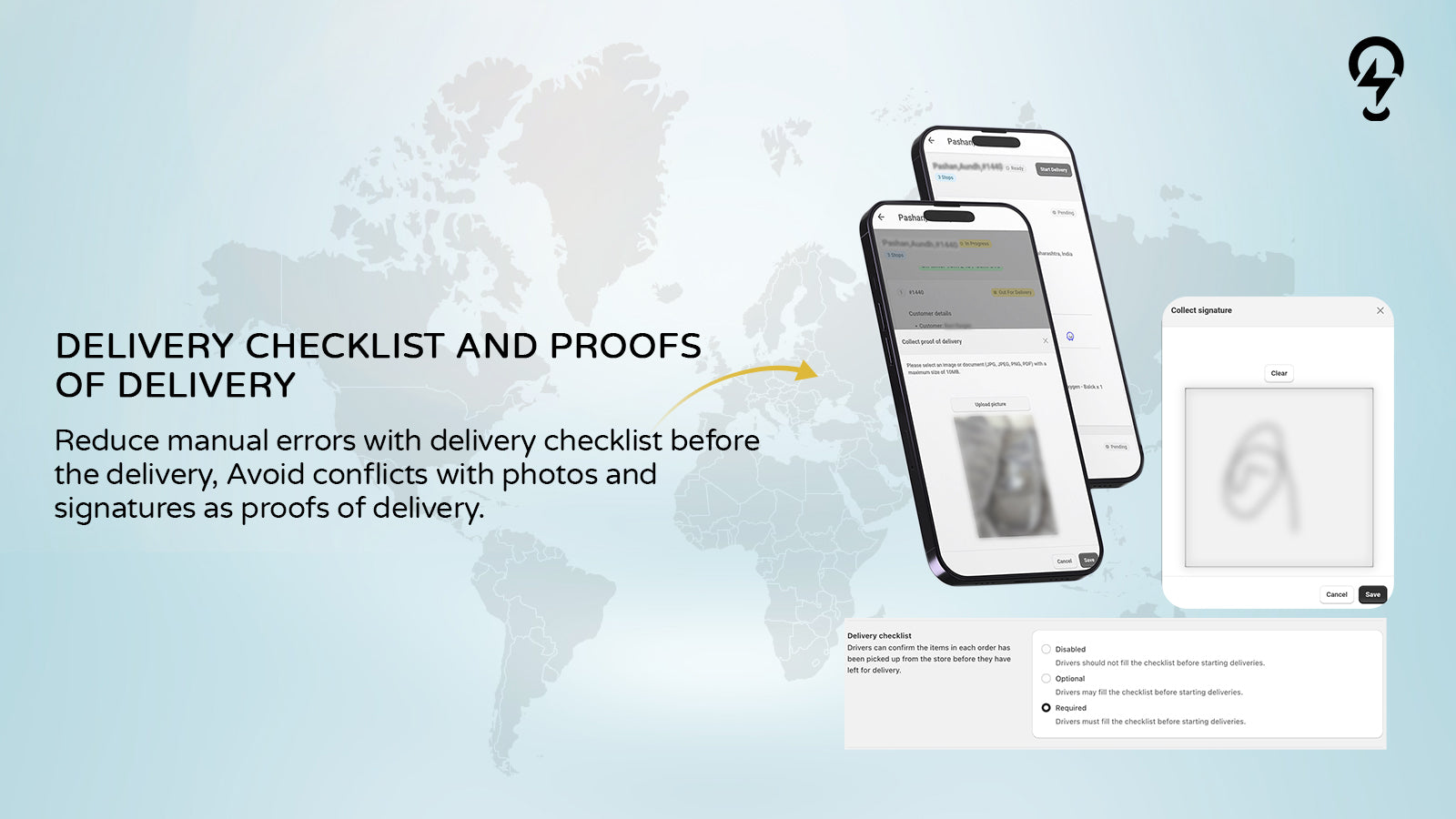 Mobile app interface displaying delivery checklist and photo and signature proofs of delivery to reduce errors.