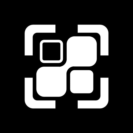 Super QR Codes app logo icon in white on black background